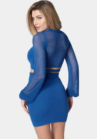 Bebe Open Knit Balloon Sleeve 2 Piece Sweater Set In Galactic Cobalt
