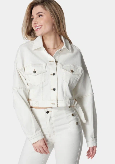 Bebe Dropped Shoulder D Ring Detail Oversized Denim Jacket In Soft White Wash