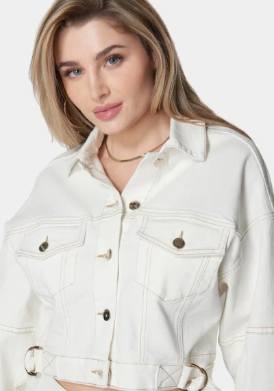 Bebe Dropped Shoulder D Ring Detail Oversized Denim Jacket In Soft White Wash