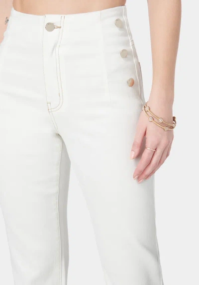 Bebe High Waist Flared Wide Leg Button Detail Jeans In Soft White Wash