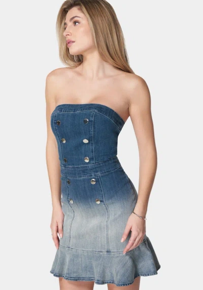Bebe Sleeveless Ombre Fitted Denim Dress In True Blue Ombre Wash