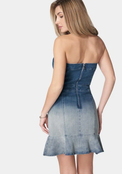 Bebe Sleeveless Ombre Fitted Denim Dress In True Blue Ombre Wash