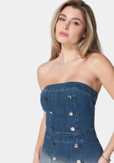 Bebe Sleeveless Ombre Fitted Denim Dress In True Blue Ombre Wash