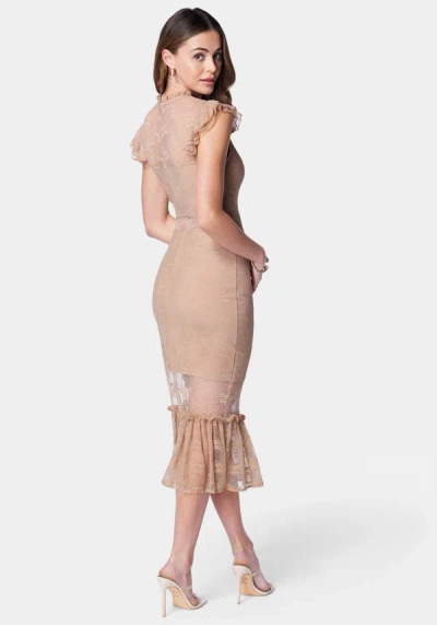 Bebe Illusion Lace Midi Dress In Nude