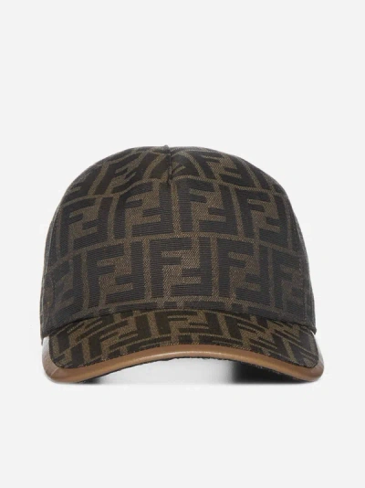 Shop Fendi Ff Canvas And Leather Baseball Cap In Tobacco,brown