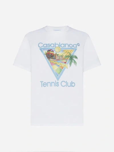 Shop Casablanca Afro Cubism Tennis Club Cotton T-shirt In White