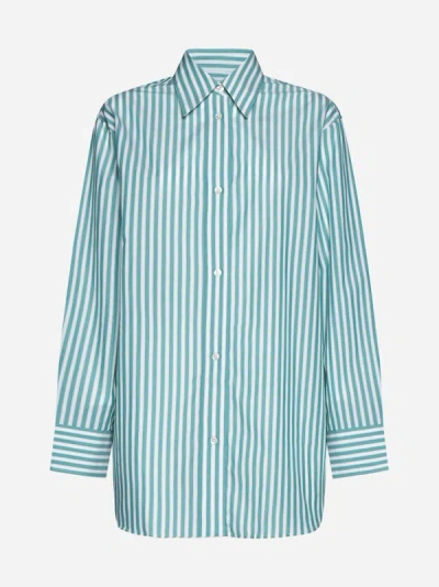 Shop Studio Nicholson Striped Cotton Overshirt In Green,cream