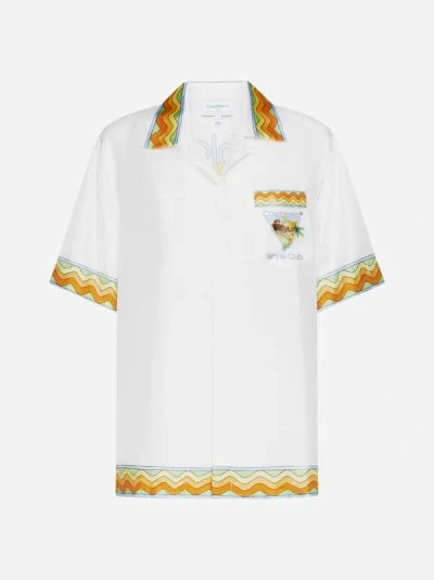 Shop Casablanca Afro Cubism Tennis Club Silk Shirt In White