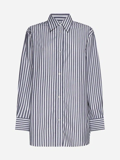 Shop Studio Nicholson Striped Cotton Overshirt In Navy,cream