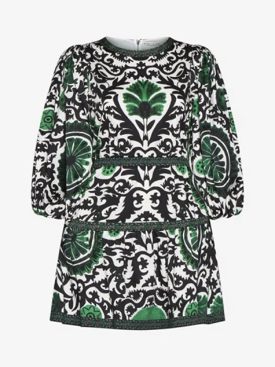 Shop Alice And Olivia Shayla Print Cotton Mini Dress In Monarch Light Emerald Medium