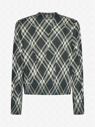 Shop Burberry Check Cotton-blend Sweater In Green