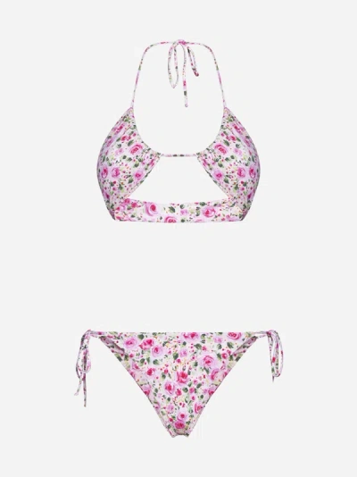 Shop Bikini Lovers Nicole Floral Print Bikini In White,pink