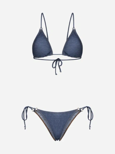 Shop Bikini Lovers Cindy Triangle Denim Bikini In Blue