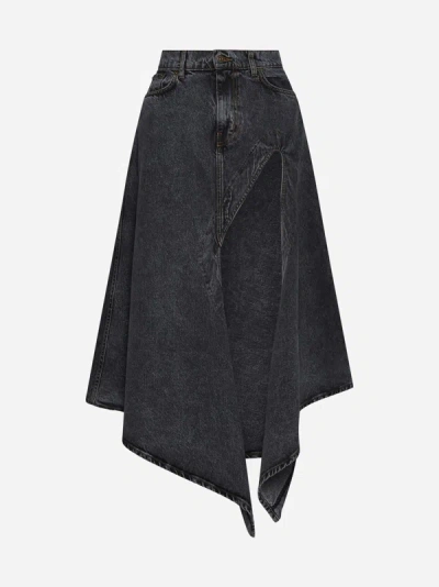 Shop Y/project Cut Out Denim Maxi Skirt In Vintage Black