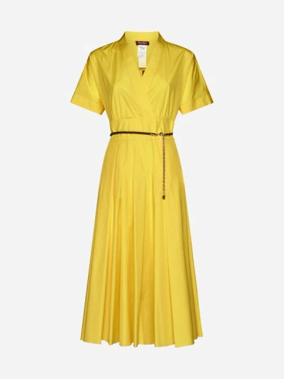 Shop Max Mara Alatri Cotton Midi Dress In Yellow