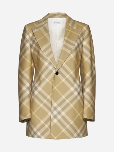 Shop Burberry Check Wool Single-breasted Blazer In Beige