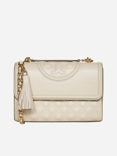 Shop Tory Burch Fleming Convertible Leather Bag In New Cream