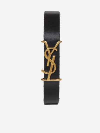 Shop Saint Laurent Opyum Ysl Vegan Leather Bracelet In Black