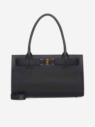 Shop Versace Leather Large Tote Bag In Black