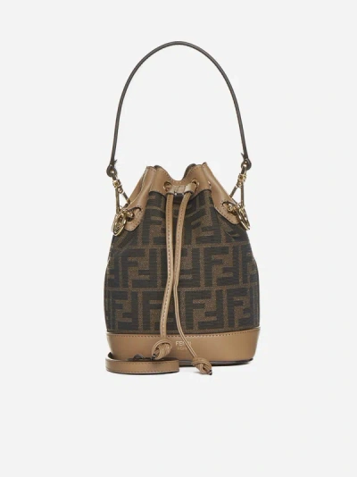 Shop Fendi Mon Tresor Ff Fabric Mini Bag In Brown,tan