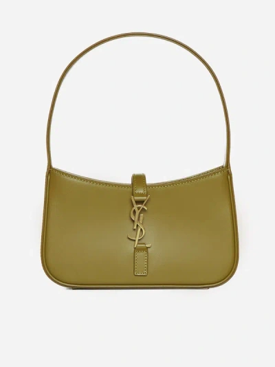 Shop Saint Laurent Le 5 A 7 Leather Hobo Mini Bag In Olive