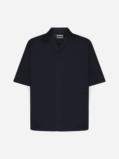 Shop Jacquemus Le Haut Polo Cotton Shirt In Dark Navy