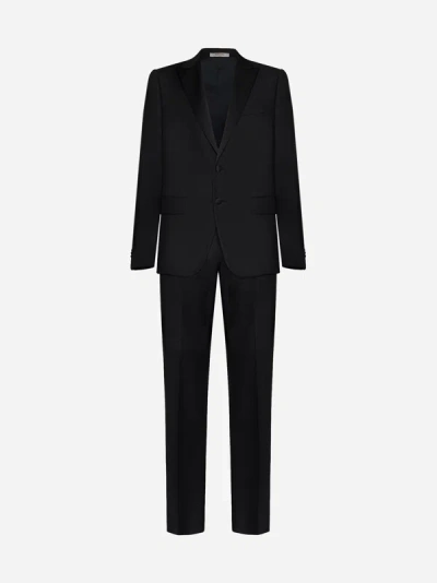 Shop Valentino Wool-blend Slim-fit Tuxedo In Black