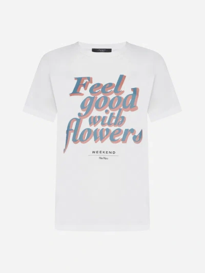 Shop Weekend Max Mara Yen Print Cotton T-shirt In Off White,multicolor