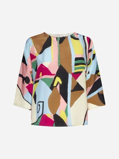 Shop Weekend Max Mara Pomposa Print Silk Blouse In Multicolor