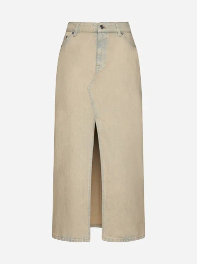 Shop Filippa K Denim Long Skirt In Beige Overdyed
