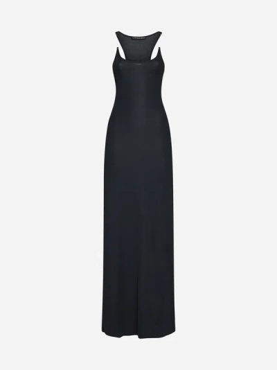 Shop Y/project Rib-knit Cotton Long Dress In Vintage Black