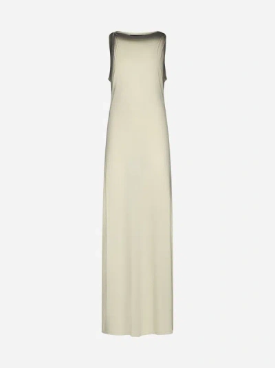 Shop Y/project Twisted Shoulder Cotton Long Dress In Beige Spray