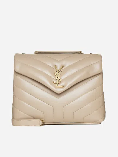 Shop Saint Laurent Loulou Small Ysl Logo Quilted Leather Bag In Dark Beige