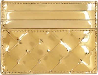 Shop Bottega Veneta Intrecciato Card Case In Gold