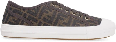 Shop Fendi Domino Fabric Low-top Sneakers In Brown