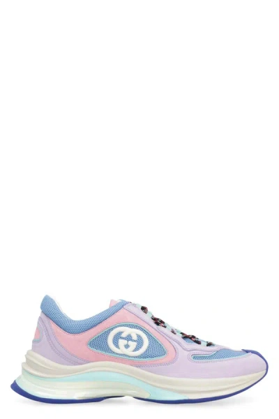 Shop Gucci Run Leather And Fabric Low-top Sneakers In Multicolor