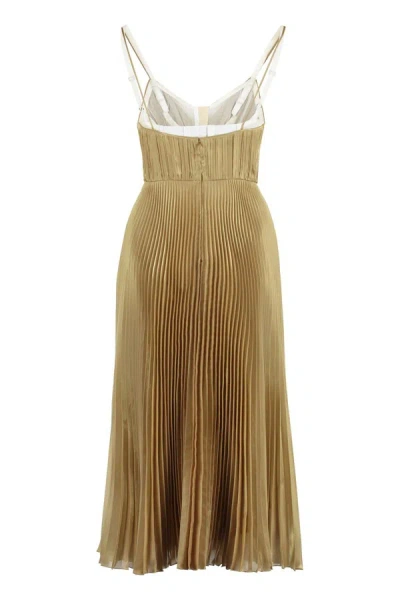 Shop Prada Pleated Midi Dress In Gold
