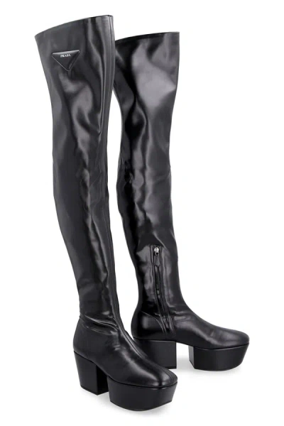 Shop Prada Platform Boots In Black