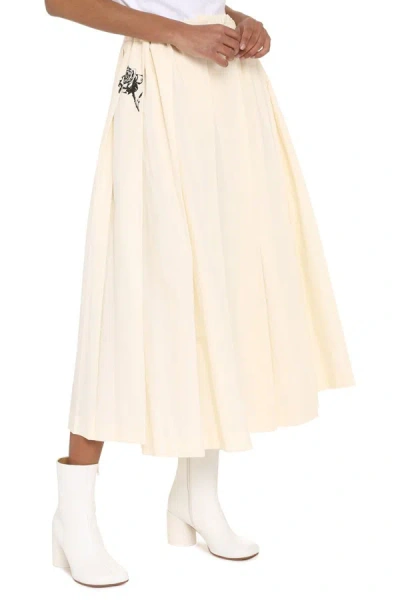 Shop Prada Printed Cotton Midi Skirt In Ivory