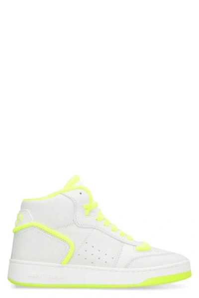 Shop Saint Laurent Sl/80 Leather High-top Sneakers In White