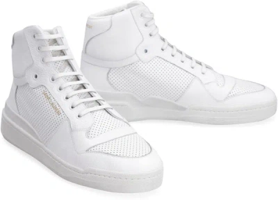 Shop Saint Laurent Sl24 Leather High-top Sneakers In White