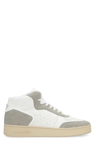 Shop Saint Laurent Sl/80 Leather Mid-top Sneakers In White