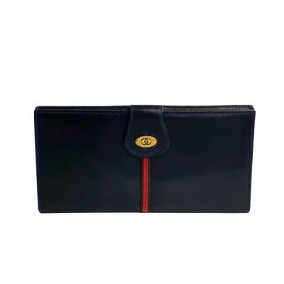 Shop Gucci Navy Leather Wallet  ()