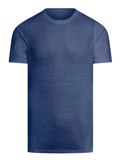 Shop 120% Lino Short Sleeve Linen Tshirt In Blue