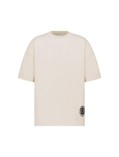 Shop Dior T-shirts  Ecru Cotton And Silk Jersey In White