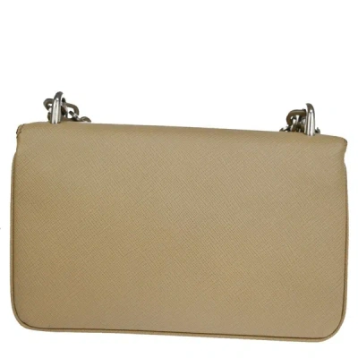 Shop Prada Saffiano Beige Leather Shoulder Bag ()