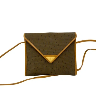Shop Saint Laurent Enveloppe Brown Canvas Shoulder Bag ()
