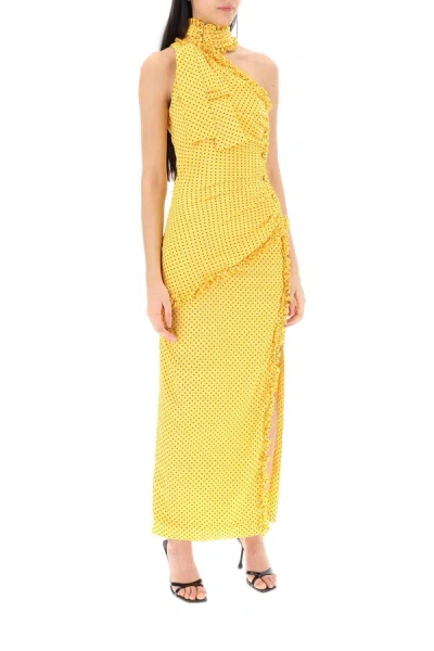 Shop Alessandra Rich Polka Dot One Shoulder Maxi Dress