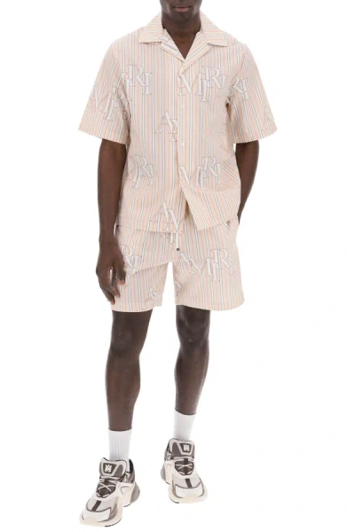 Shop Amiri Stripe Technical Poplin Bermuda Shorts With Logo "striped