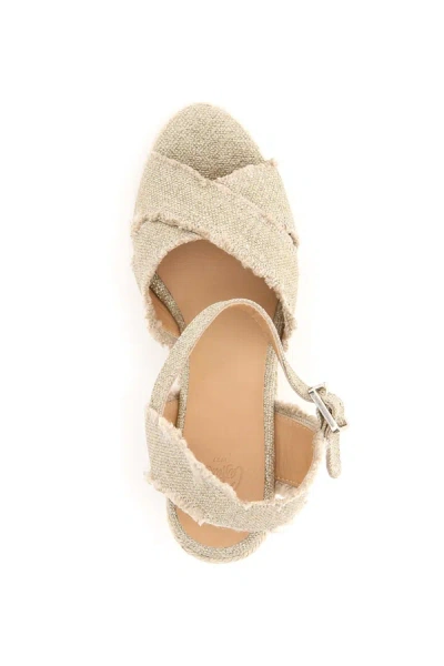 Castaã±er Beige Wedge Sandals With Criss-crossed Straps In Canvas And Straw Woman Castaner